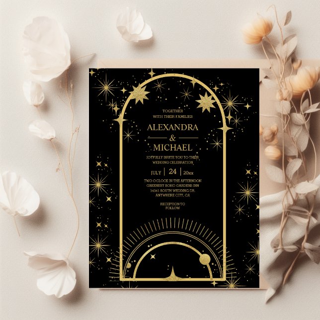 Flyer Boda de estrellas celestes de oro negro de presupu (Subido por el creador)