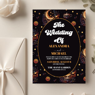 Flyer Boda de estrellas celestes de oro negro místico pr