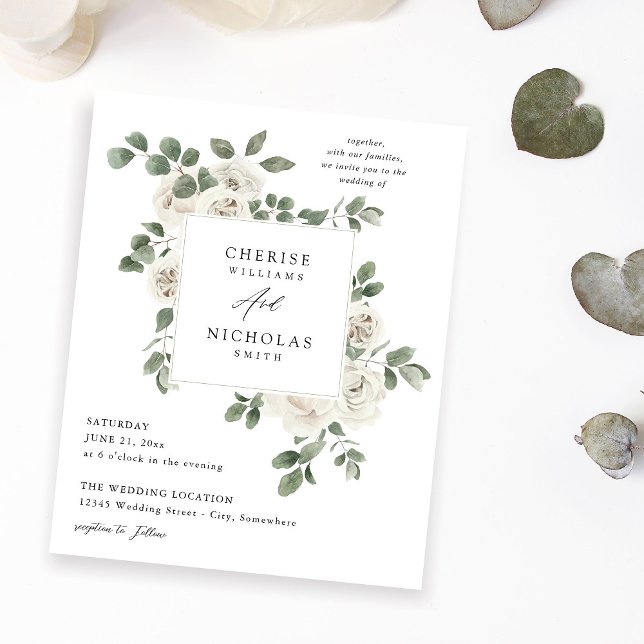 Flyer Boda de floral blanca blanda y eucalipto (Subido por el creador)