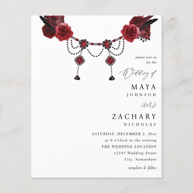 Flyer Boda de Floral Roja y Cristal Presupuestario (Frente)