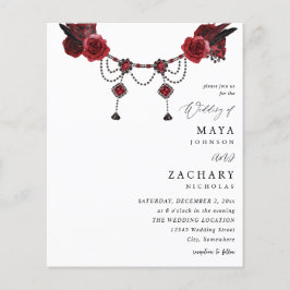 Flyer Boda de Floral Roja y Cristal Presupuestario