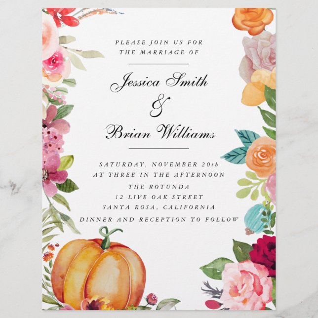 Flyer Boda De Flores De Caída Enamorada Calabaza Rosa (Frente)