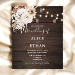 Flyer Boda de Flores Neutrales Rústicas del Boho de Pres<br><div class="desc">La invitación a la boda rústica Boho incluye luces de cuerda,  flores neutras y pasto pampa sobre un fondo de madera.</div>