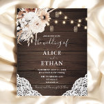 Flyer Boda de Flores Neutrales Rústicas del Boho de Pres<br><div class="desc">La invitación a la boda rústica Boho incluye luces de cuerda,  flores neutras y pasto pampa sobre un fondo de madera.</div>