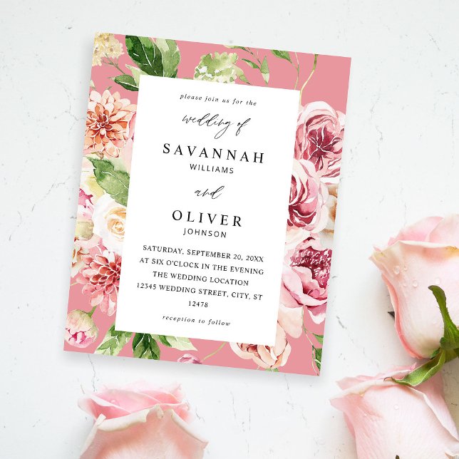 Flyer Boda de flores y vegetación rosada y rosa de presu (Subido por el creador)