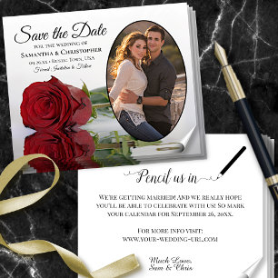 Flyer Boda de Foto de Red Rose Oval - Boda para guardar