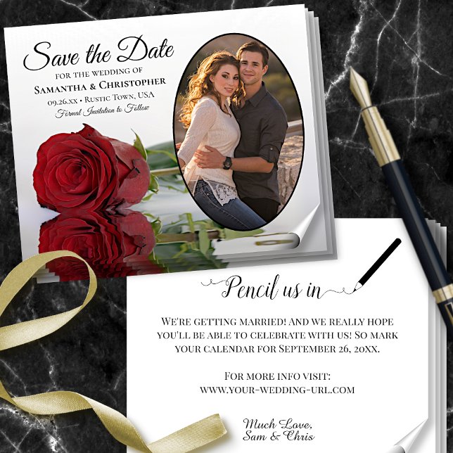 Flyer Boda de Foto de Red Rose Oval - Boda para guardar  (Subido por el creador)