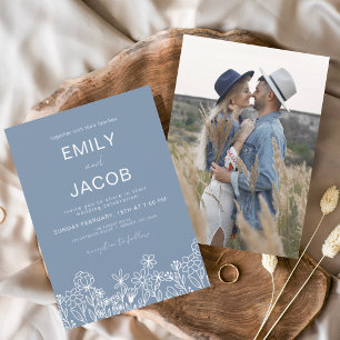 Flyer Boda de fotografía azul de flor silvestre y polvo