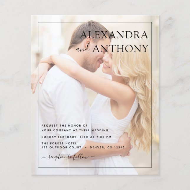 Flyer Boda de fotografía de presupuesto Romantic Elegant (Frente)