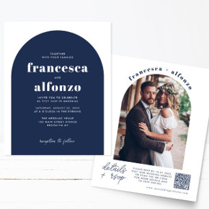 Flyer Boda de fotografía retro de código QR RSVP azul de
