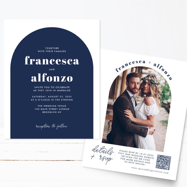 Flyer Boda de fotografía retro de código QR RSVP azul de (Subido por el creador)