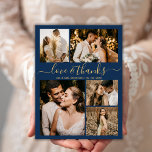 Flyer Boda de fotos con guión elegante de presupuesto Gr<br><div class="desc">Presupuesto Elegante Oro y Boda de la Marina 5 Collage de fotos Gracias viajero personalizado asequible de bajo presupuesto. Plantilla de agradecimiento boda moderno que incluye cinco (5) fotos en la parte delantera y una (1) foto en la parte posterior. En la parte delantera del papel "Amor y gracias" tipografía...</div>