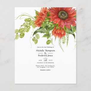 Flyer Boda de girasoles rojos rústicos bohemios acuarela