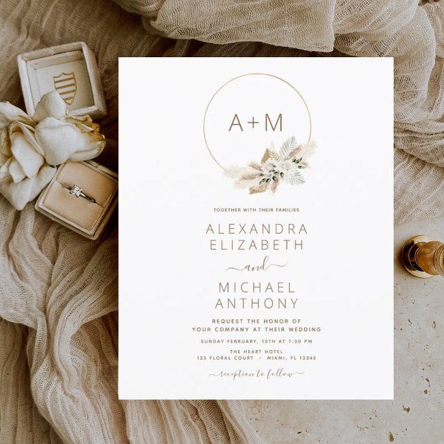 Flyer Boda de Grado Monograma Boho Tropical Pampas (Subido por el creador)