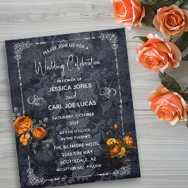 Flyer Boda de Halloween Ornato Floral de Rosa Naranja
