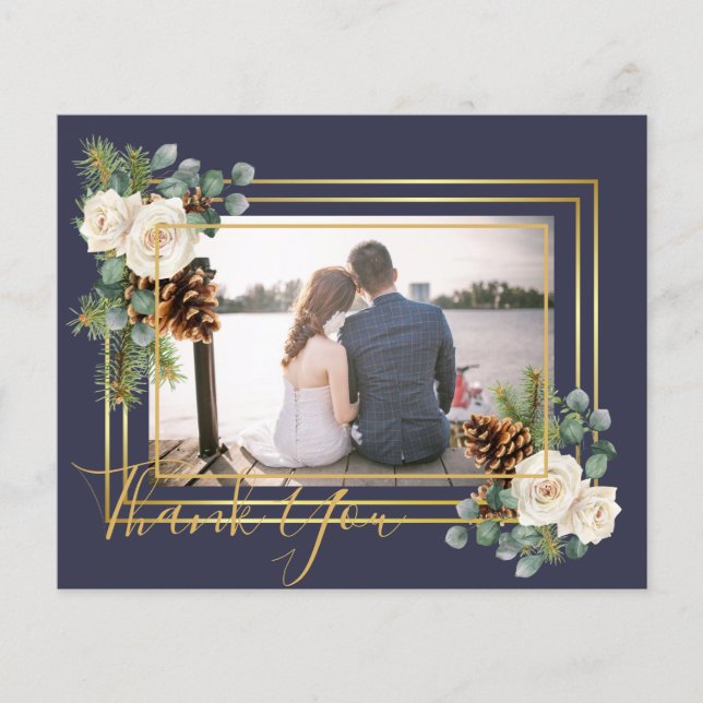 Flyer Boda de Invierno Roses Blancos Dorado Azul (Frente)