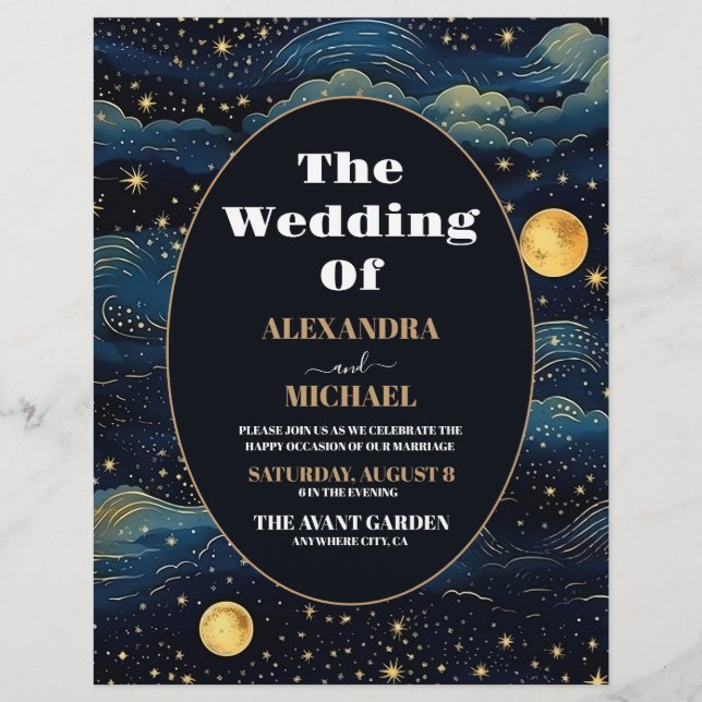 Flyer Boda de la Luna de las Estrellas Azules Celestes d (Frente)