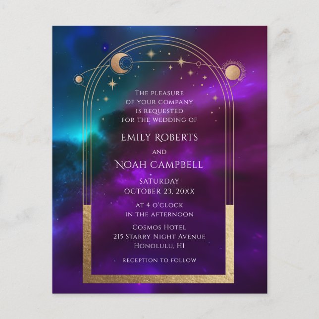 Flyer Boda de la luna dorada Verde azulada púrpura presu (Frente)