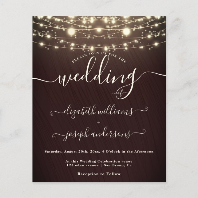 Flyer Boda de Madera Rusa Natural y Luz Blanca Negra (Frente)