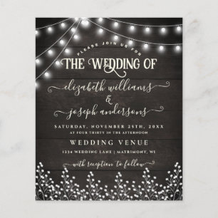 Flyer Boda de Madera Rústica Natural y Luces Blancas Flo