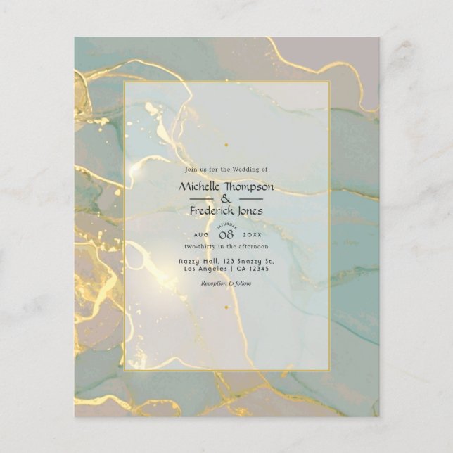 Flyer Boda de mármol con tinta de alcohol y dorado menta (Frente)