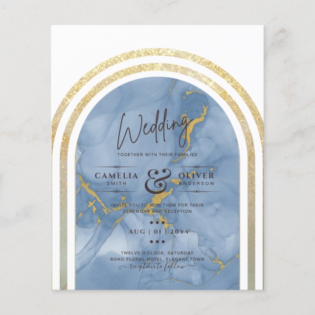 Flyer Boda de Mármol de Oro Azul con menos presupuesto (Frente)