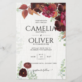 Flyer BODA de Maroon Borgoña de otoño rústico