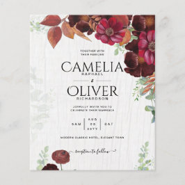 Flyer BODA de Maroon Borgoña de otoño rústico