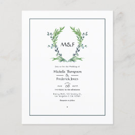 Flyer Boda de monograma de cresta de laurel de vegetació