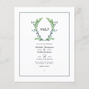 Flyer Boda de monograma de cresta de laurel de vegetació