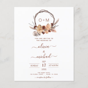 Flyer Boda de Monograma de Pampas de Terracota de Presup