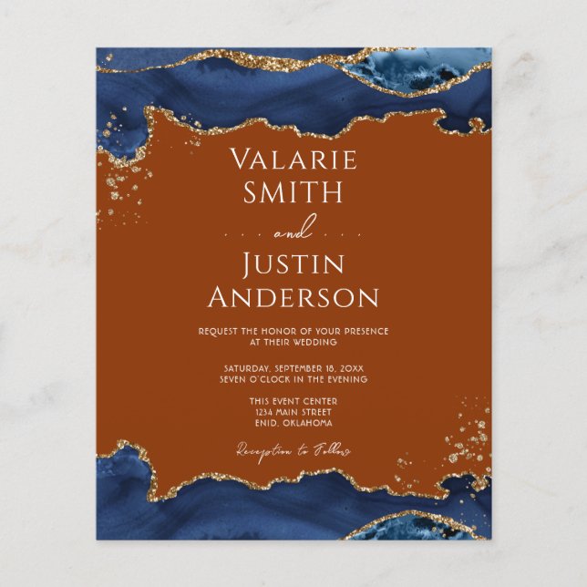Flyer Boda de Naranja de la Marina Blue Agate (Frente)