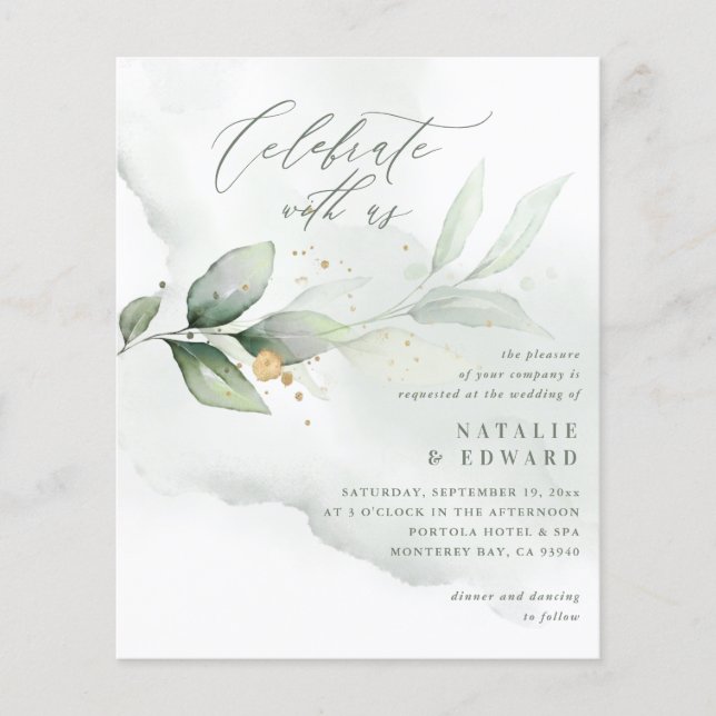 Flyer boda de oro metálico del follaje acuático de presu (Frente)