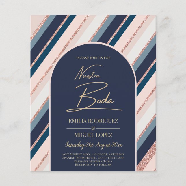 Flyer Boda de oro rosa rosa azul de la marina lunar Rubo (Frente)