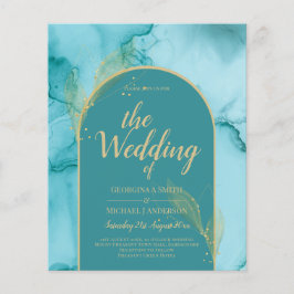 Flyer Boda de oro Verde azulado de Ocean Turquoise