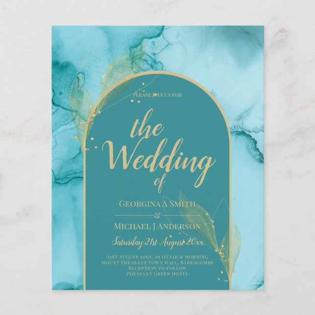 Flyer Boda de oro Verde azulado de Ocean Turquoise (Frente)