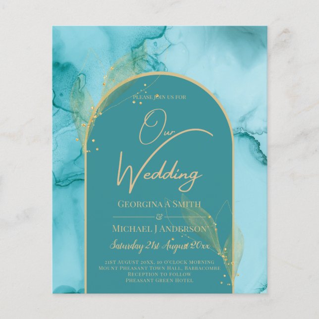 Flyer Boda de oro Verde azulado de Ocean Turquoise (Frente)