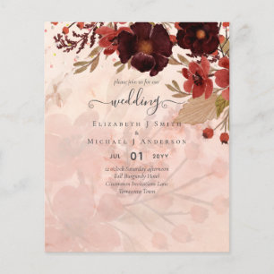 Flyer Boda de Otoño con Flores de Terracota Burgundy Roj