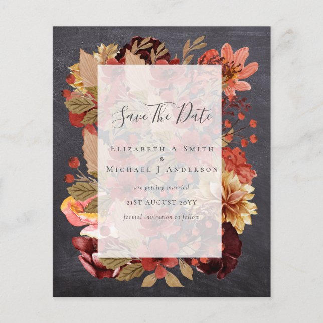 Flyer Boda de Otoño con Flores - PRESUPUESTO de Borgoña  (Frente)