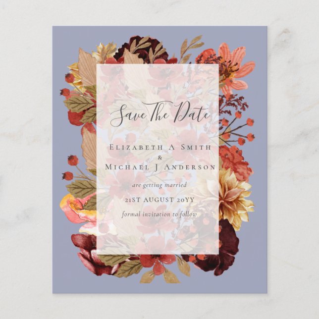 Flyer Boda de Otoño con Flores - PRESUPUESTO de Borgoña  (Frente)