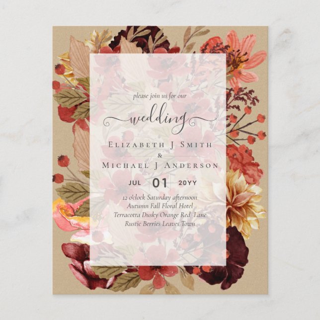 Flyer Boda de Otoño con Flores - PRESUPUESTO de Borgoña  (Frente)