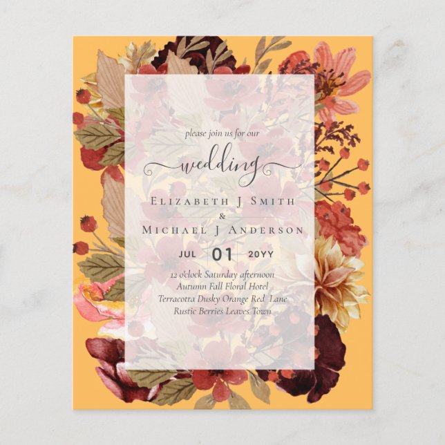 Flyer Boda de Otoño con Flores - PRESUPUESTO de Borgoña  (Frente)