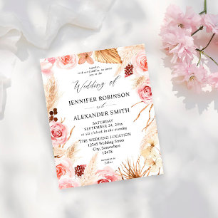 Flyer Boda de Pampas Florales Rosadas y Beige