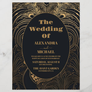 Flyer Boda de Peacocks Art Deco Elegante Presupuestario