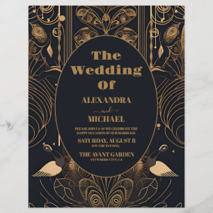 Flyer Boda de Peacocks Art Deco Elegante Presupuestario