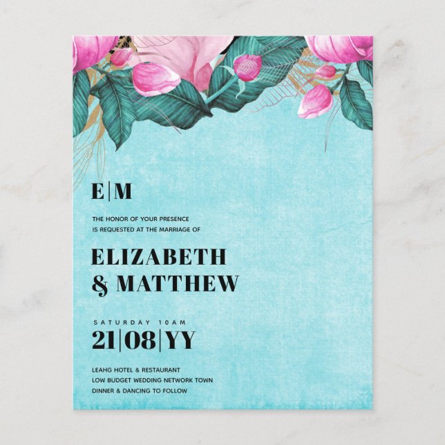 Flyer Boda de Peonies Rosados de presupuesto todo en 1 (Frente)