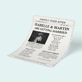 Flyer Boda de periódico en blanco y negro de estilo fals