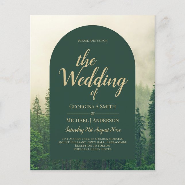 Flyer Boda de Pinos Árboles Ecológicos Misty Green Fores (Frente)