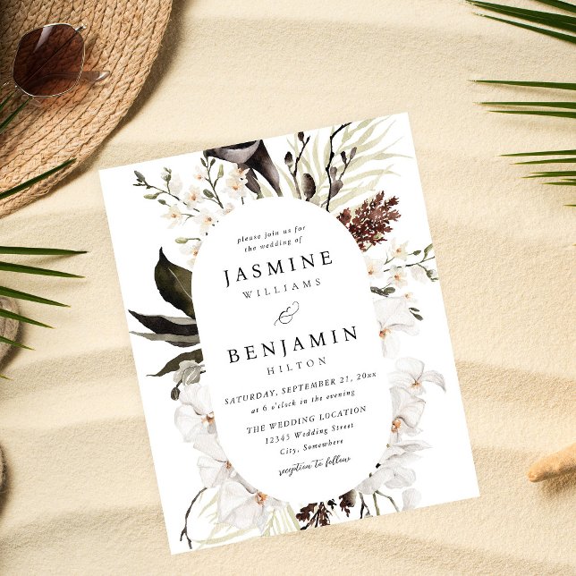 Flyer Boda de playa floral blanca y negra de presupuesto (Subido por el creador)