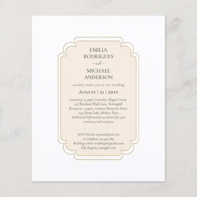 Flyer Boda de presupuesto bilingüe de la Boda española (Frente)